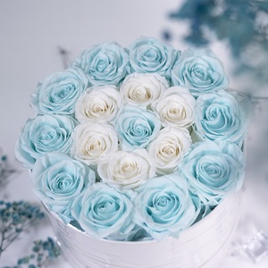 UKIQUEEN all'ingrosso nuove idee di prodotto fiori secchi arredamento misto cielo blu bianco vero naturale conservato <span class=keywords><strong>rose</strong></span> eterne in scatola rotonda - Product Image 2