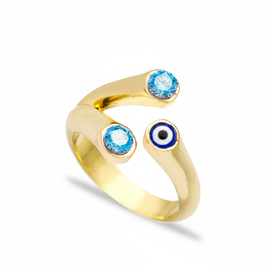 Turkish Eye Design Aquamarine Adjustable <b>Ring</b> Luck Charm Wholesale Fine Jewellery <b>CZ</b> Stone Wholesale 925 Sterling Silver Jewelry - Product Image 2