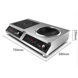 Cuisinière à induction commerciale double à deux brûleurs horizontaux en acier inoxydable 304, 7000W 220V, noire, haute puissance, pour le commerce extérieur en Asie du Sud-Est - Product Image 3