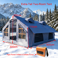 Tente de camping gonflable extra haute 12 m² pour 4/6/8/10 personnes, imperméable, ouverture automatique rapide, avec pompe à air électrique