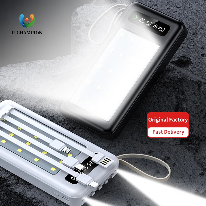 Powerbank portabel 2024 baru 10000mah dengan 4 kabel lampu LED bersama bank pengisi daya untuk iphone Android