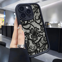 Coque de téléphone portable antichoc en TPU avec motif floral latéral en dentelle et protection d'objectif en forme d'échelle pour iPhone 12 13 14 15 16 17 18 Pro Max