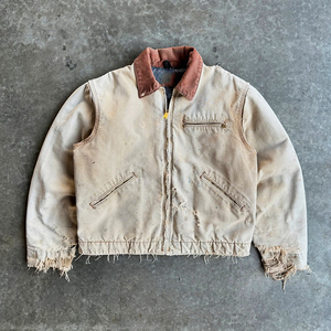 Custom Streetwear Distressed Heavyweigh Double Layer Canvas Boxy <strong>Work</strong> <strong>Jacket</strong> With Vintage Flannel Reversible <strong>Jacket</strong> - Product Image 2