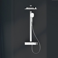 Robinet de douche thermostatique carré à poignée unique en laiton chromé/blanc/gris anthracite 420 mm avec barre coulissante et jet pluie doux – Meilleures ventes