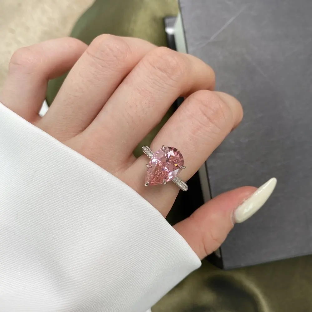 럭셔리 925 스털링 실버 큐빅 지르코니아 약혼 반지 여자 결혼 반지 배 컷 손가락 반지
