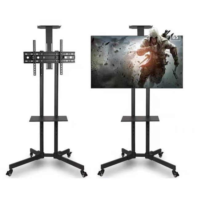 QDE Universal LED LCD Flat Panel TV Cart 32-75Inch Height Adjustable Floor Stand Rolling TV Cart