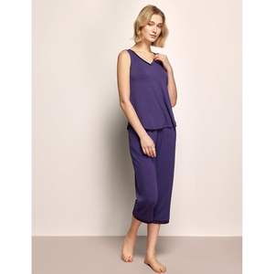 Ensemble de pyjama pour femmes en viscose de bambou, débardeur sans manches à col en V, pantalon capri, 2 pièces, vêtements de détente pour dormir - Product Image 3