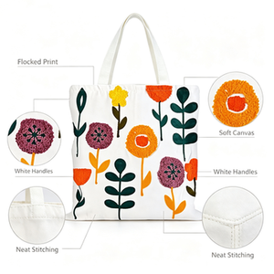 Sac fourre-tout esthétique à motif floral brodé pour femmes - Sac à bandoulière réutilisable en toile avec fermeture éclair pour le shopping, les voyages et le travail - Product Image 3