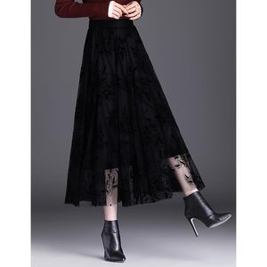 FOXA Women's A-Line <b>Midi</b> <b>Tulle</b> <b>Skirt</b> Elastic Waist Foliage Embroidery Mesh Elegant Dressy Casual - Product Image 4