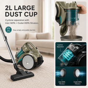 Bagless Canister <b>Vacuum</b> Cleaner 22kPa Cyclonic Dual 2L Dust Cup Cylinder <b>Vacuum</b> Cleaner for Hard Floor Carpet Pet Hair OEM ODM - Product Image 3