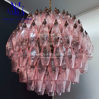 Luminaire suspendu en verre taillé à la main de style vintage français rose avec cadre en métal laiton pour villa, salle à manger, salon, hôtel, décoration