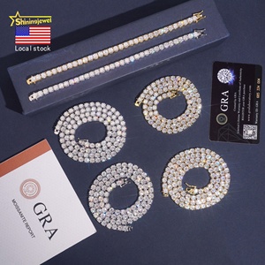 힙합 아이스드 아웃 5mm 모이사나이트 테니스 목걸이 925 실버 남녀공용 VVS 모이사나이트 테니스 체인 미국 창고에서 배송 - Product Image 1