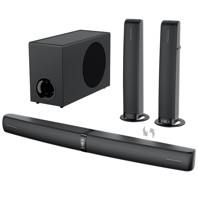 Sound Bar for Smart TV 120W Soundbar with BT/ARC/Optical/AUX Connect 2 in 1 Detachable Soundbar for TV/PC/Gaming/Projectors