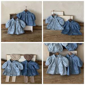 Enfant en bas âge vêtements pour bébés décontracté enfants une pièce robe manches longues grande poche conception bébé jean jupe en jean - Product Image 2