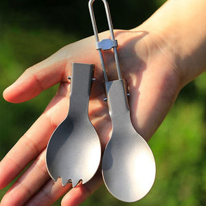 <span class=keywords><strong>Couverts</strong></span> en titane ultralégers, cuillère, fourchette, couteau avec manche pliable, ustensiles de camping, <span class=keywords><strong>couverts</strong></span> portables pour l'extérieur - Product Image 3