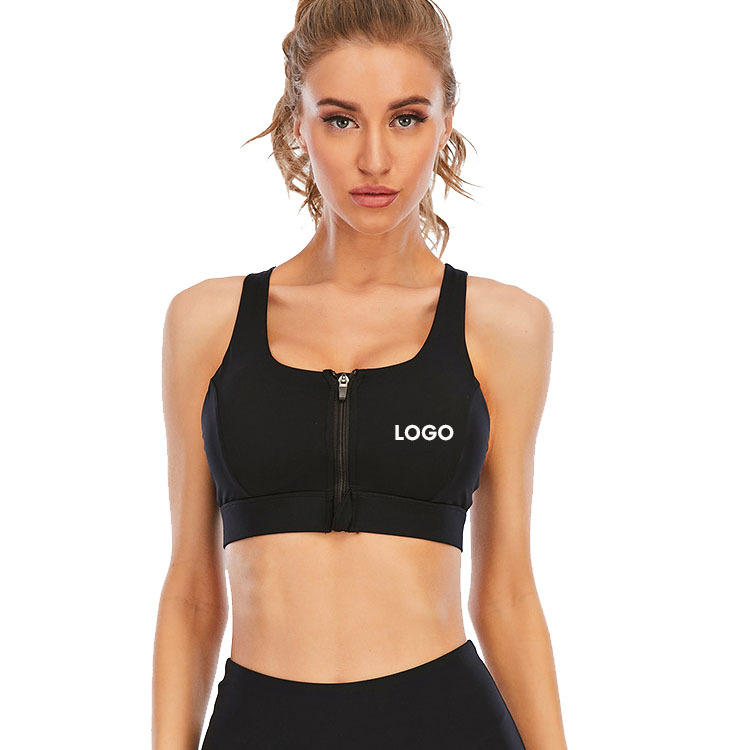 Hot Sale Seamless Active Wear Sports Bra Women Front Zipper Shockproof Cross Back Breathable Yoga Gym Fitness High Support