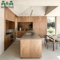 Cuisine personnalisée avec îlot, portes en placage de chêne, plan de travail en acier inoxydable, four encastré, fabrication OEM ODM, directement de l'usine