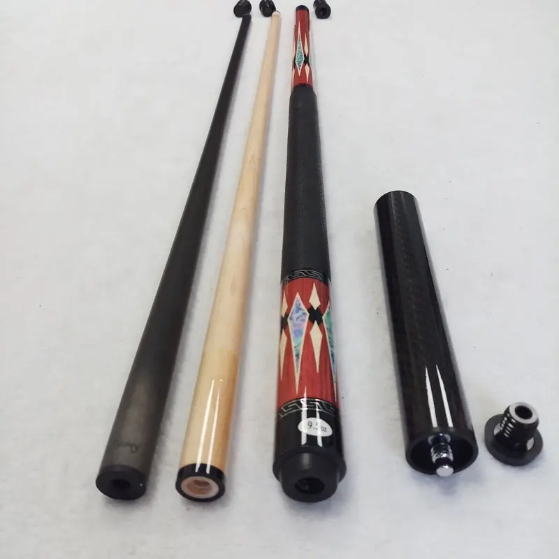 New Hồ Bơi Cues 58Inch + 13Mm Tip Kích Thước Decal Thiết Kế Radial Pin Maple Gỗ Màu Đỏ Billiard Cues Stick Đối Với Mỹ Với Carbon Trục