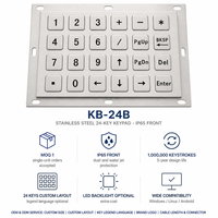 Clavier numérique industriel en acier inoxydable étanche IP65 personnalisé KB-24B, 24 touches, montage sur panneau, USB/PS2 pour kiosque d'information
