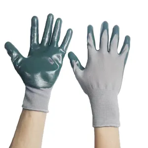 Customized 13G Polyester Knitted Work Protective Glove Nitrile Coated Gloves For Garden