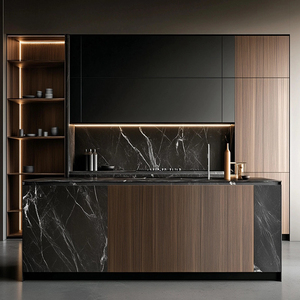 İskandinav meşe lüks mutfak mobilyası Minimalist çevre dostu özel dolaplar daireler için paslanmaz çelik kahvaltı Bar - Product Image 4