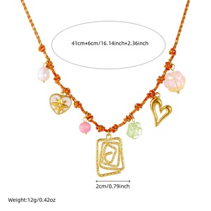 Cross Border Summer Square Hollow Heart Flower Dog Paw Pendant Necklace Zinc Alloy DIY Colored Rope Knotted Gift Jewelry - Product Image 4