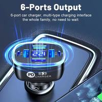 Chargeur de voiture USB-C PD 200W à 6 ports, adaptateur de voiture à charge rapide de type C, affichage numérique, adaptateur de voiture rapide, chargeur de voiture de type C
