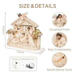 Statue religieuse en résine, pièce de décoration de crèche, ange de la Nativité blanc et or, cadeau de Noël, figurine en résine, objet décoratif - Product Image 2