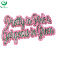 Patchs thermocollants en feutre brodés pour sororités, écologiques, jolis en rose et vert, avec nylon, pour vestes féminines