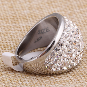 Bague en acier inoxydable pour femme, sertie de diamants, forme géométrique ronde, bijoux de fête, bagues tendance - Product Image 2