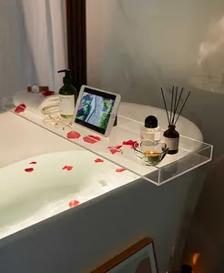 Estante de baño de almacenamiento de bandeja de bañera de acrílico transparente para estante de Caddy de baño al por mayor