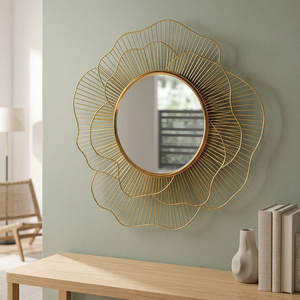 Elegant Modern Iron Wall <b>Mirror</b> with <b>Gold</b> Wire Flower Frame Stylish Round Decorative <b>Mirror</b> Living Room Bedroom - Product Image 6