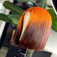 Perruque Bob Ultra-Lisse Ombrée Orange Brun Soyeuse Naturelle Réaliste avec Dentelle Frontale pour Femmes – Vente en Gros