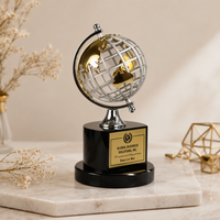 Trophée globe en métal gravé sur mesure avec base en cristal noir, trophée de récompense pour entreprise, souvenir de reconnaissance professionnelle