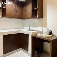 Meubles de cuisine miniatures pour hôtel au design moderne et épuré, armoires de base modulaires personnalisées, robinet en acrylique écologique, garantie 5 ans