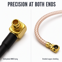 Câble coaxial MMCX à angle droit U.F.L, assemblage de câbles RF sur mesure, câble pigtail RG178MHF1, OEM ODM, câble de raccordement à faible perte en cuivre
