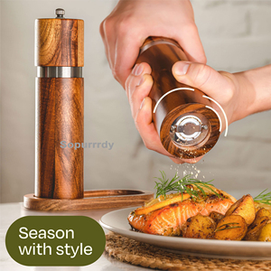Custom Logo Wooden <b>Salt</b> and <b>Pepper</b> Grinder <b>Set</b> with Tray Adjustable Ceramic Rotor <b>Salt</b> and <b>Pepper</b> Mill Grinder Bottle <b>Set</b> - Product Image 5