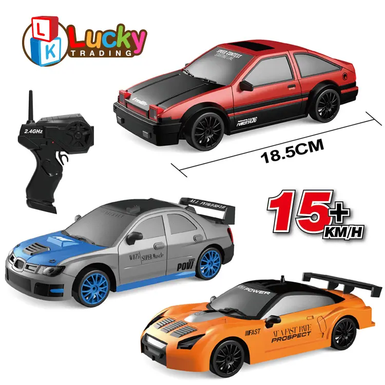 LKTOYS2.4G 1:24 RCカードリフト4WDリモートコントロールドリフトレーシングカー、軽量15km/hレースカー、交換可能なタイヤと障害物付き