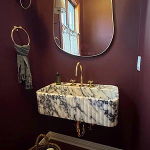 Moderne Calacatta Viola Gegroefde Marmeren Gootsteen Luxe Wandgemonteerde Bassin Met Paarse Aderen Voor Badkamerinrichting - Product Image 3