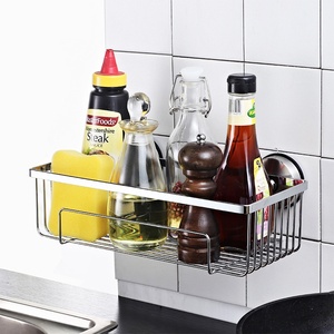 Étagère murale de salle de bain en acier inoxydable, étagère de cuisine, étagère de rangement, fixation <span class=keywords><strong>sans</strong></span> perçage par ventouse - Product Image 1