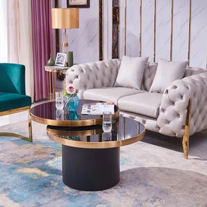 Tavolino <span class=keywords><strong>rotondo</strong></span> rotante Multi-funzionale di lusso nuovo <span class=keywords><strong>Design</strong></span> in <span class=keywords><strong>vetro</strong></span> temperato e acciaio inox per mobili da soggiorno - Product Image 1