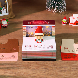 Bloc de Notas de Papel con Calendario Navideño 2027, Diseño Personalizado con Logotipo, Escena de Pueblo Iluminada, Muñeco de Nieve y Trineo, Decoración para Escritorio - Product Image 2
