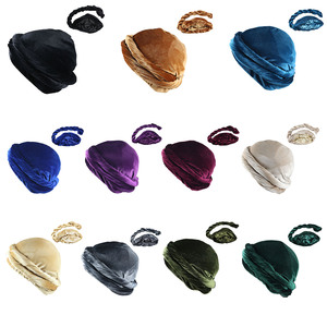 Turbante <span class=keywords><strong>de</strong></span> terciopelo <span class=keywords><strong>de</strong></span> color sólido para hombre, novedad <span class=keywords><strong>de</strong></span> invierno, Sombrero trenzado negro, turbante para hombre, novedad <span class=keywords><strong>de</strong></span> 2017 - Product Image 2