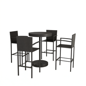 Ensemble de bar de jardin en rotin noir et acier thermolaqué, mobilier de bar extérieur rond contemporain, design moderne et durable - Product Image 1