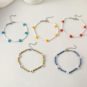 Bohème coloré fleur pendentif <span class=keywords><strong>pieds</strong></span> chaîne mode plage Style marguerite perlée bijoux bracelets de cheville pour les femmes - Product Image 5