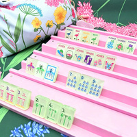 Juego de Mahjong Americano de Acrílico Transparente de Una Sola Capa, 160 Piezas, Patrón Personalizado de Flores y Insectos, Fichas de Mahjong Estándar Estadounidenses para Juegos de Fiesta
