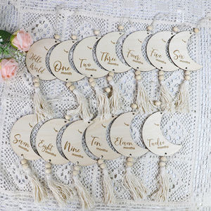 Hello World Star Moon Ensemble de cartes en bois pour bébé avec glands Cadeaux pour bébé faits à la main - Product Image 5