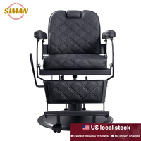 Fauteuil de Barbier Siman en Cuir Noir avec Pompe Hydraulique et Base Ronde, Disponible en Stock Local aux États-Unis – Idéal pour la Coiffure et le Rasage