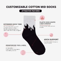 Chaussettes mi-mollet athlétiques respirantes en coton unisexe avec logo personnalisé, motif flamme jacquard, style streetwear hip-hop et skateboard, OEM ODM