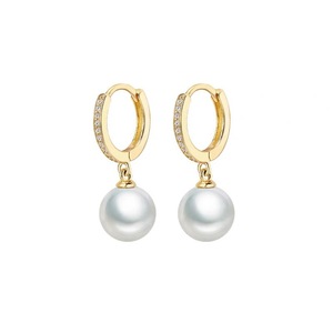 Đồ trang sức sang trọng S925 Sterling Silver Pearl cubic zircon huffie Hoop Bông tai cho phụ nữ - Product Image 6